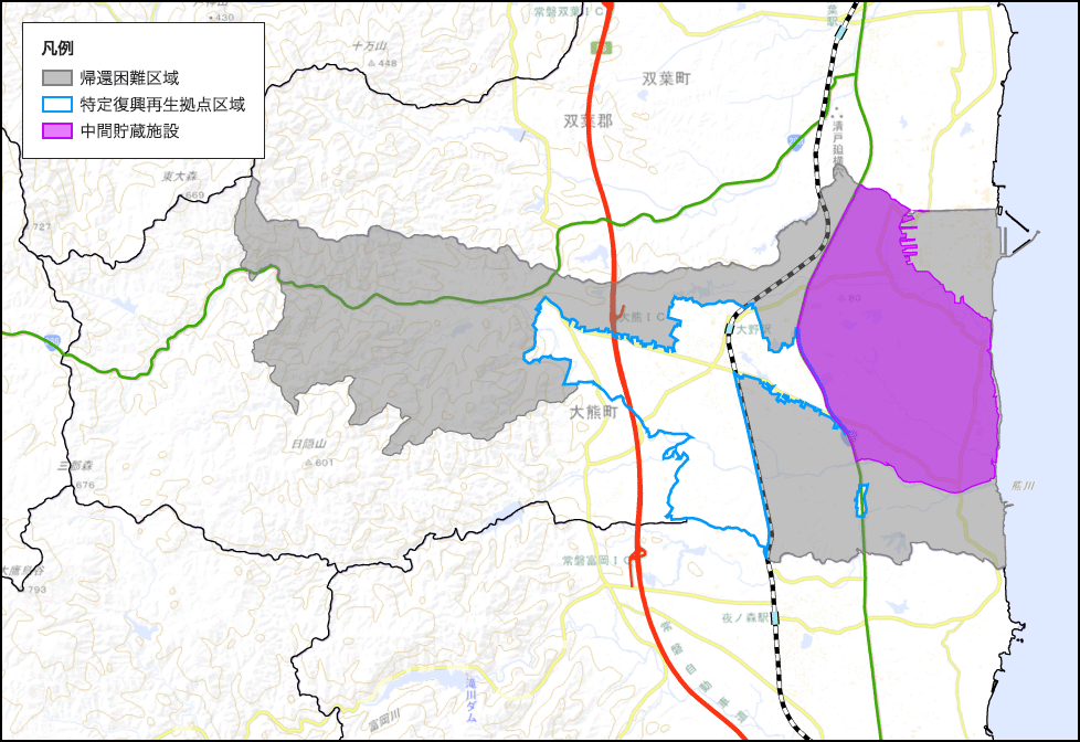 大熊町特定復興再生拠点区域マップ