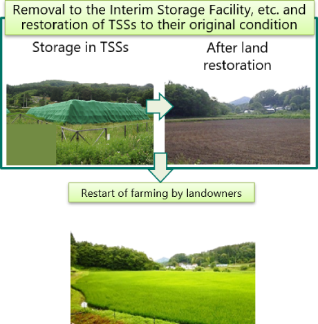 Removal the Interim Storage Facility, etc, and restoration of TSSs to their original condition.Restart of farming by landowners.